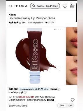 Kosas Lip Pulse Glassy Lip Plumper Gloss - Soulfire